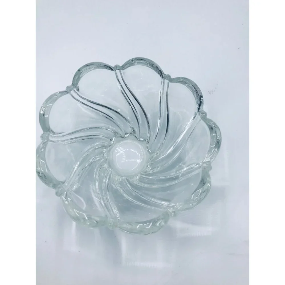 Vintage Mikasa clear crystal swirl scalloped art glass candy, nut dish. Germany
